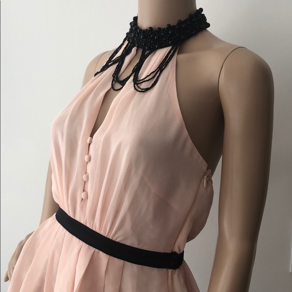 Bebe new halter top soft pink blush black peplum beads XS S - Picture 3 of 6